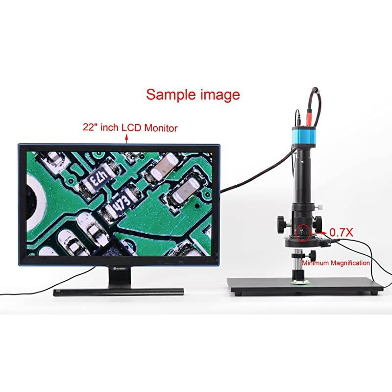 14MP HDMI HD USB Digital Industry Video Microscope Camera Set+Big Boom Stand Universal Bracket +300X C-Mount Lens+144 LED Light + 8" inch HDMI LCD Monitor (300X Zoon Lens)