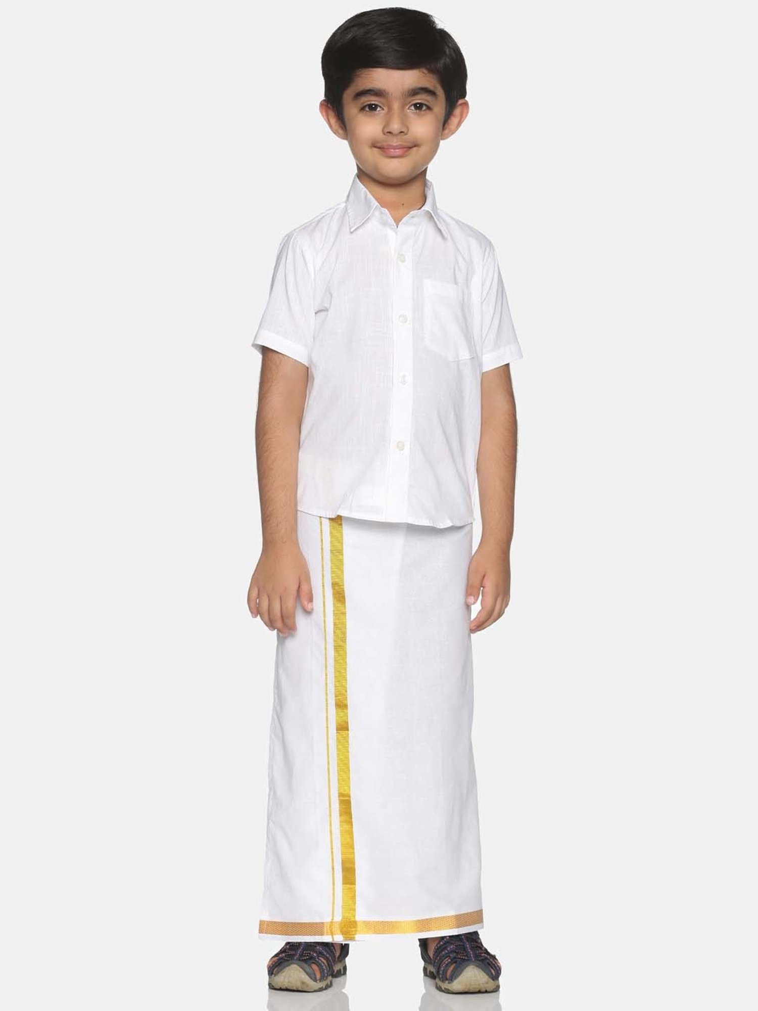 Sethukrishna Kids White Cotton Regular Fit Shirt Set
