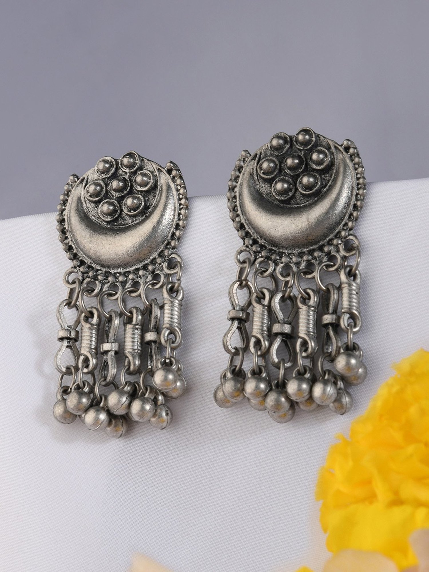 Fida Crescent Set Silver Dangler Earrings