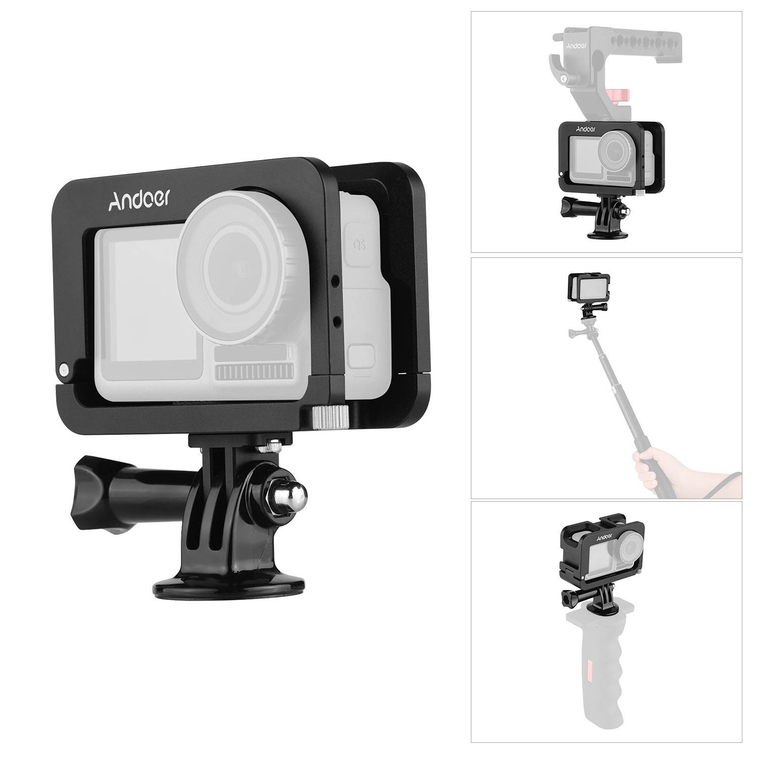 Andoer Metal Camera Cage Compatible with OSMO ACTION Vlogging Shooting Case with Cold Shoe Mount 1/4 Screw Interfaces