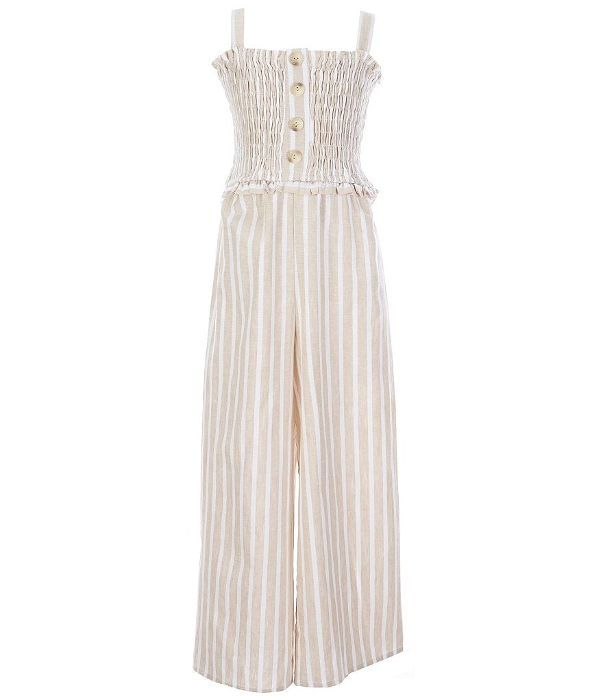 Ava & Yelly Big Girls 7-16 Smocked Stripe Jumpsuit