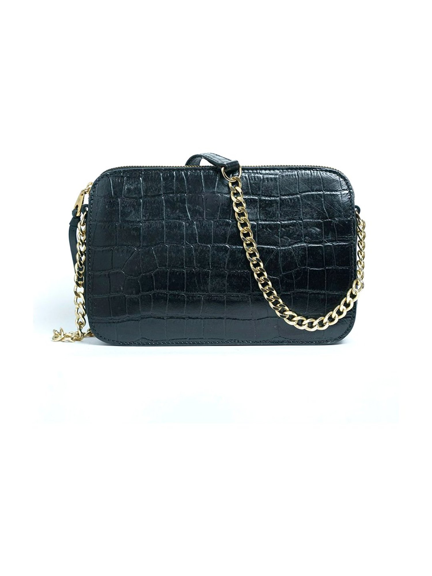 RI2K London Black Leather Small Textured Cross Body Bag