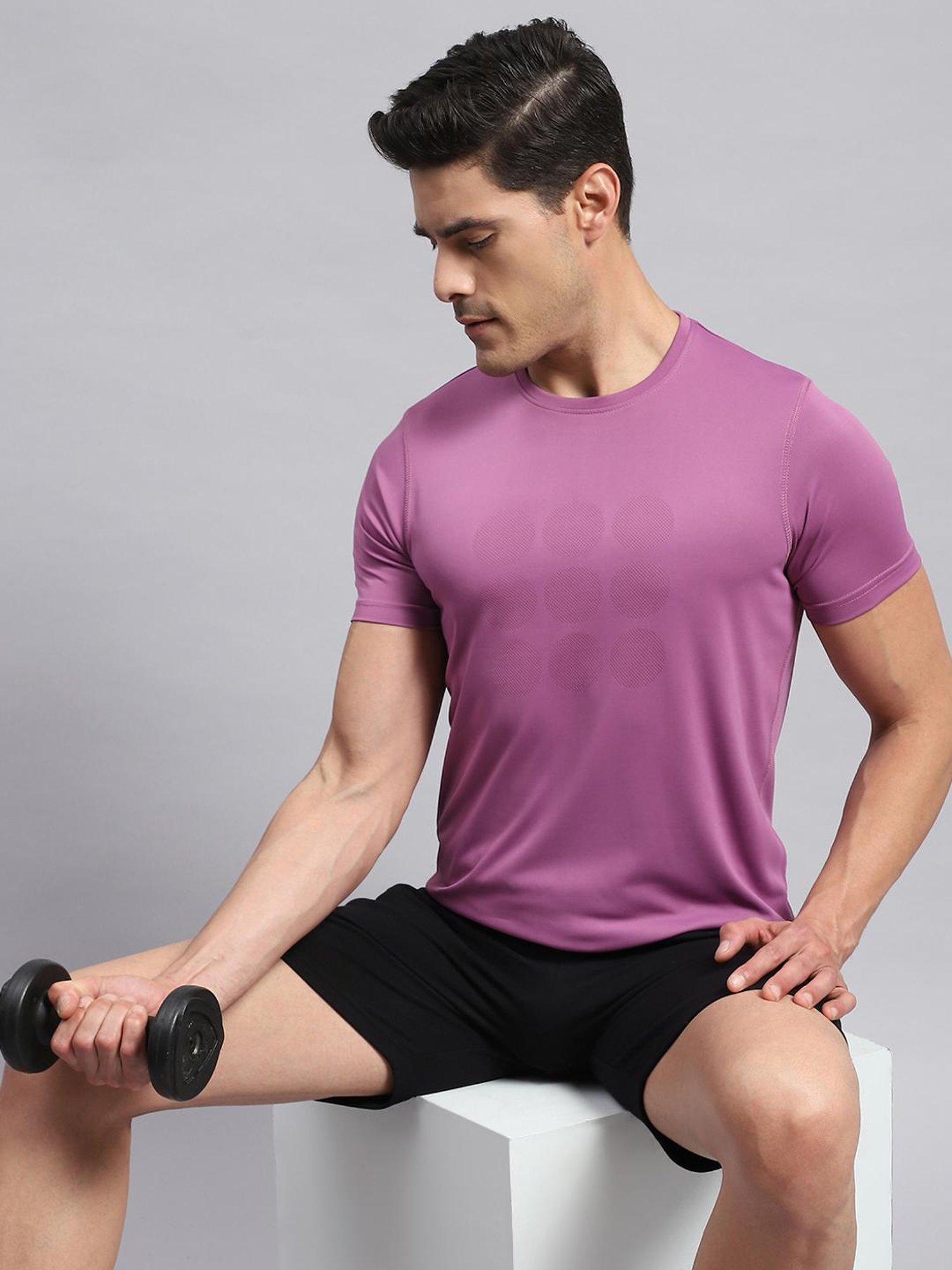 Rock.it Mauve Cotton Regular Fit Self Pattern T-Shirt