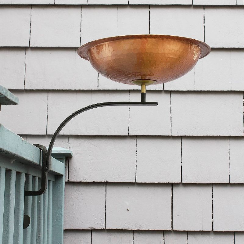 13.25" Tall Hammered Solid Copper Birdbath with Rail Mount Bracket Satin Copper - Achla Designs
