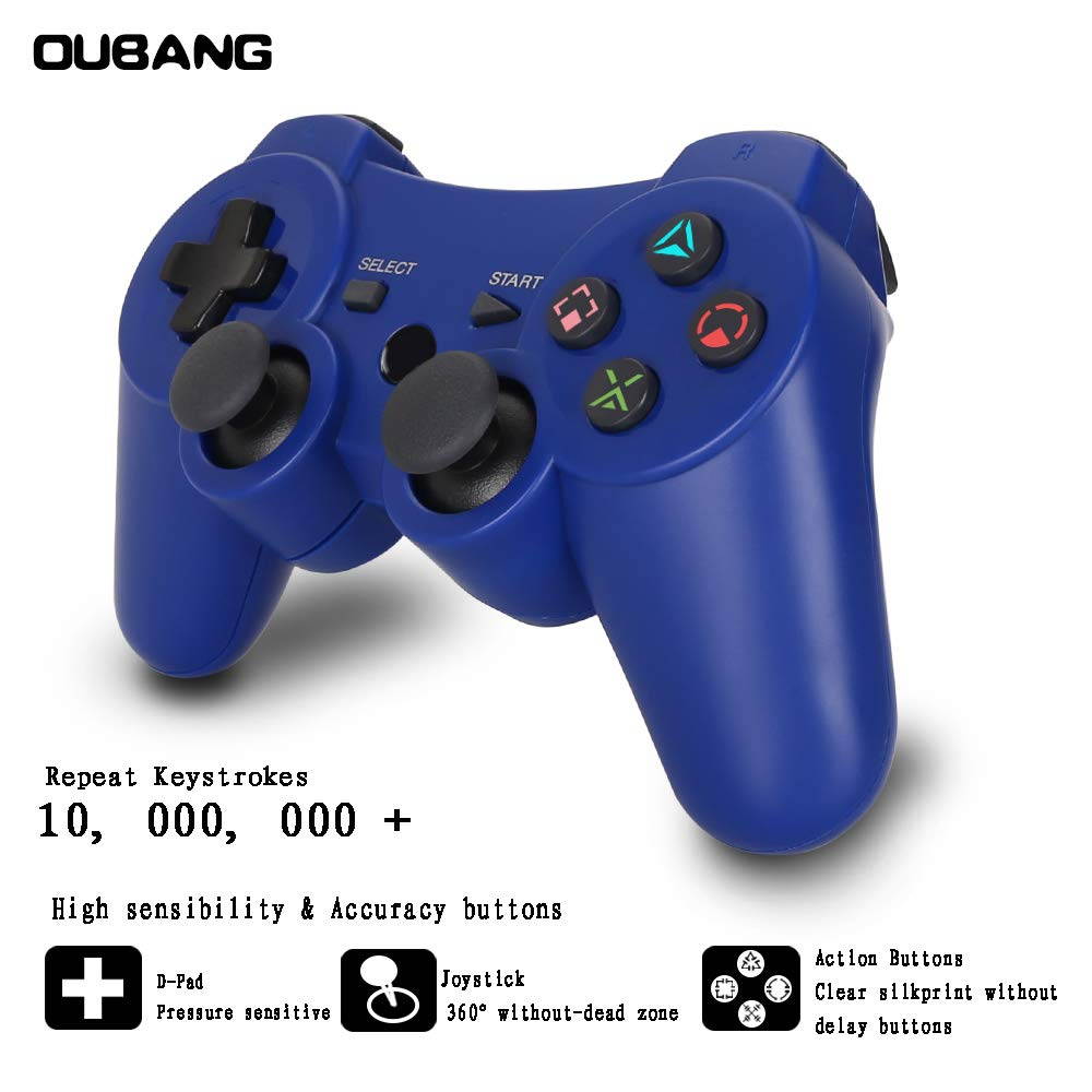 PS3 Controller Wireless - OUBANG PS3 Remote,Best DS3 Joystick Gift for Kids Bluetooth Gaming Sixaxis Control Gamepad Game Accessories for PlayStation3 with Micro Cable(Blue)