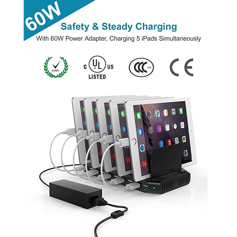 Fast Charging Station with Quick Charge 30 Multi USB Charger Station for Multiple Devices iPhone iPad Tablet KindleBlackUL Certified