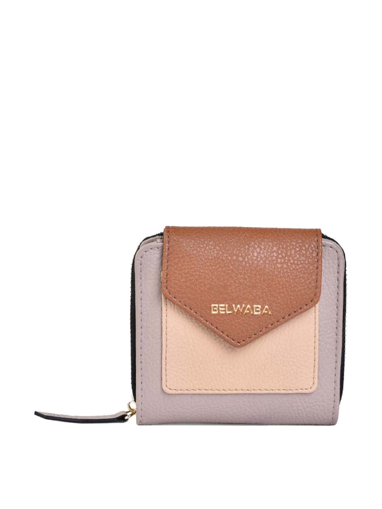 BELWABA Beige Color Block Zip Around Wallet for Women