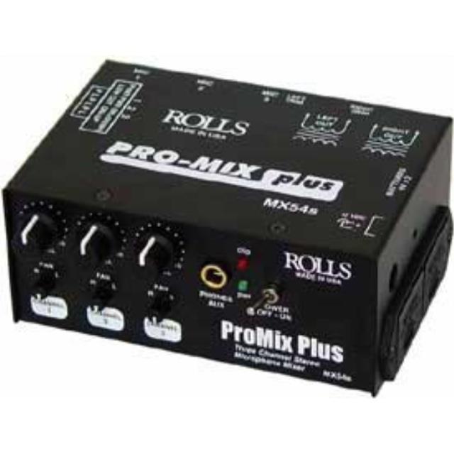 rolls mx54s pro mix plus 3 channel mic mixer