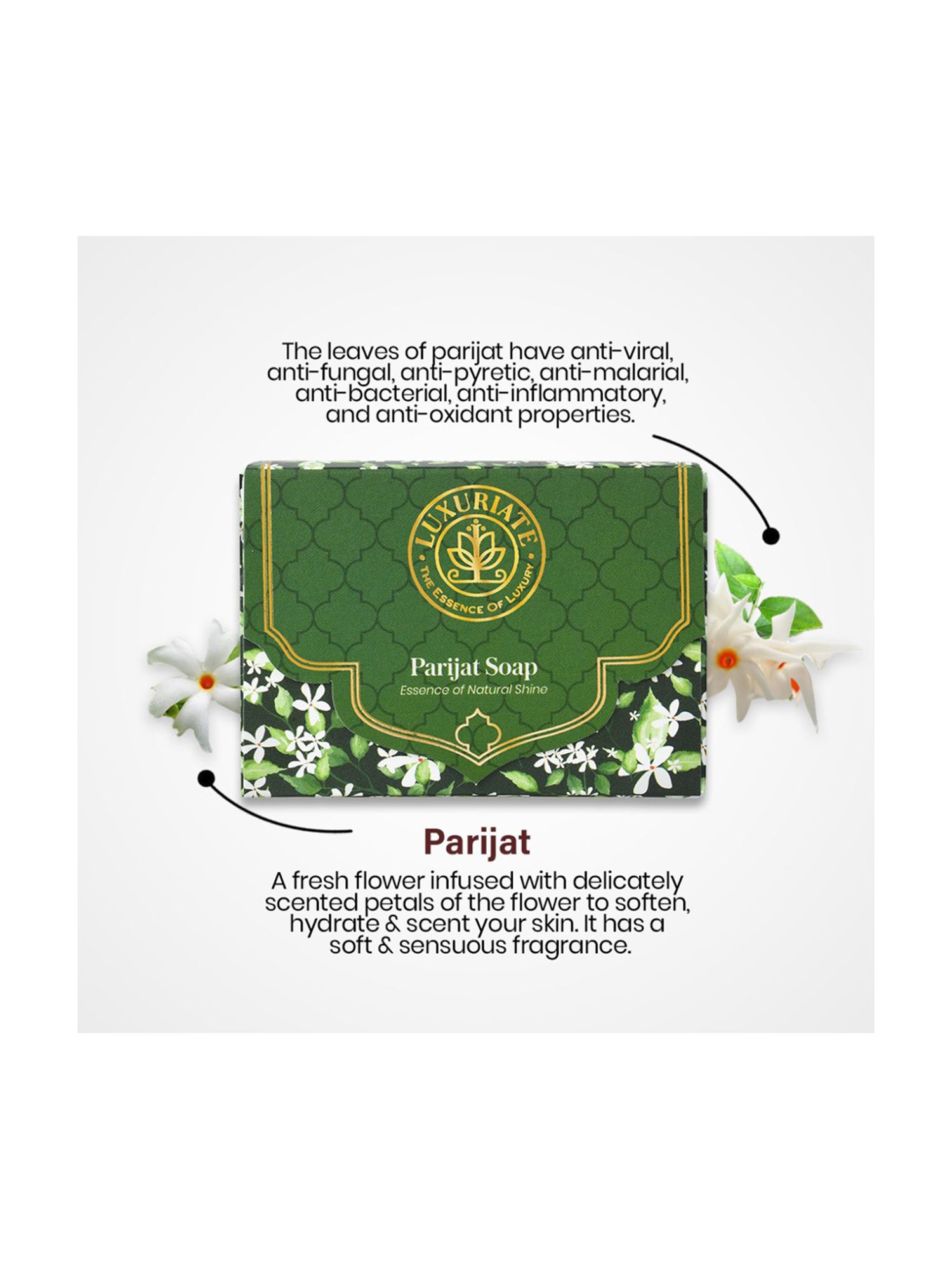 Luxuriate Parijat Essence of Natural Shine Soap Bar Pack of 3 - 375 gm