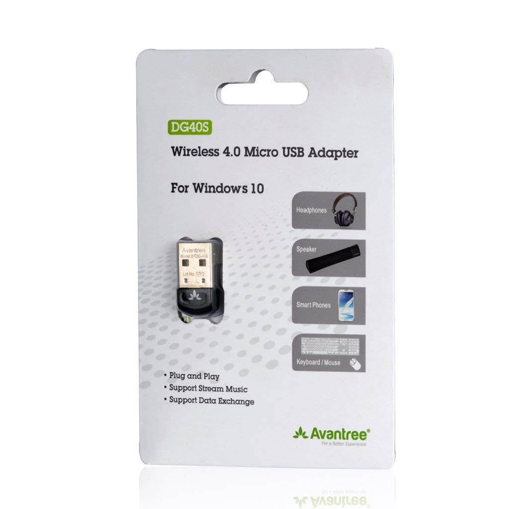 Avantree DG40SA Plug & Play Bluetooth 4.0 USB Dongle Adapter for Native Windows 10, PC & Computer (NOT for Upgraded System), Wireless Laptop Stick for Music, Skype Call, Keyboard, Mouse