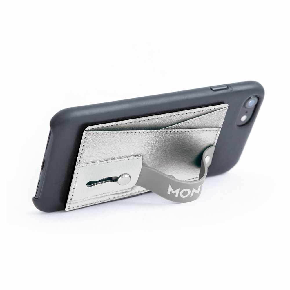Monet Wallet Kickstand Vegan Leather Metallic Silver Phone Grips and Wallets