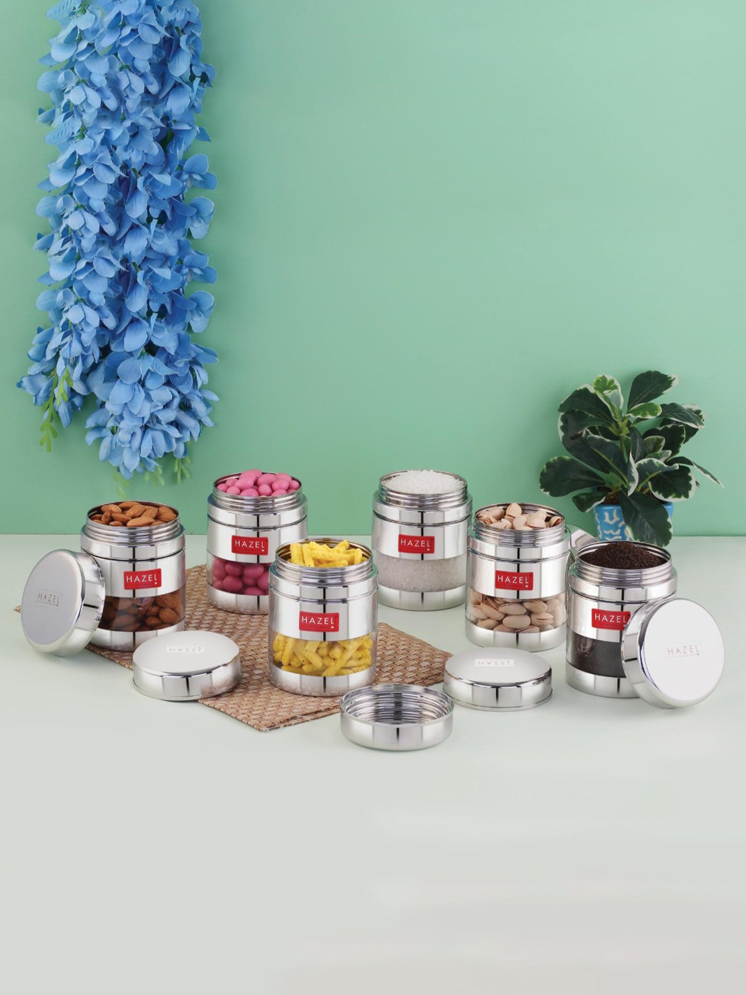 HAZEL Silver Stainless Steel Transparent Air Tight Container 400 ml