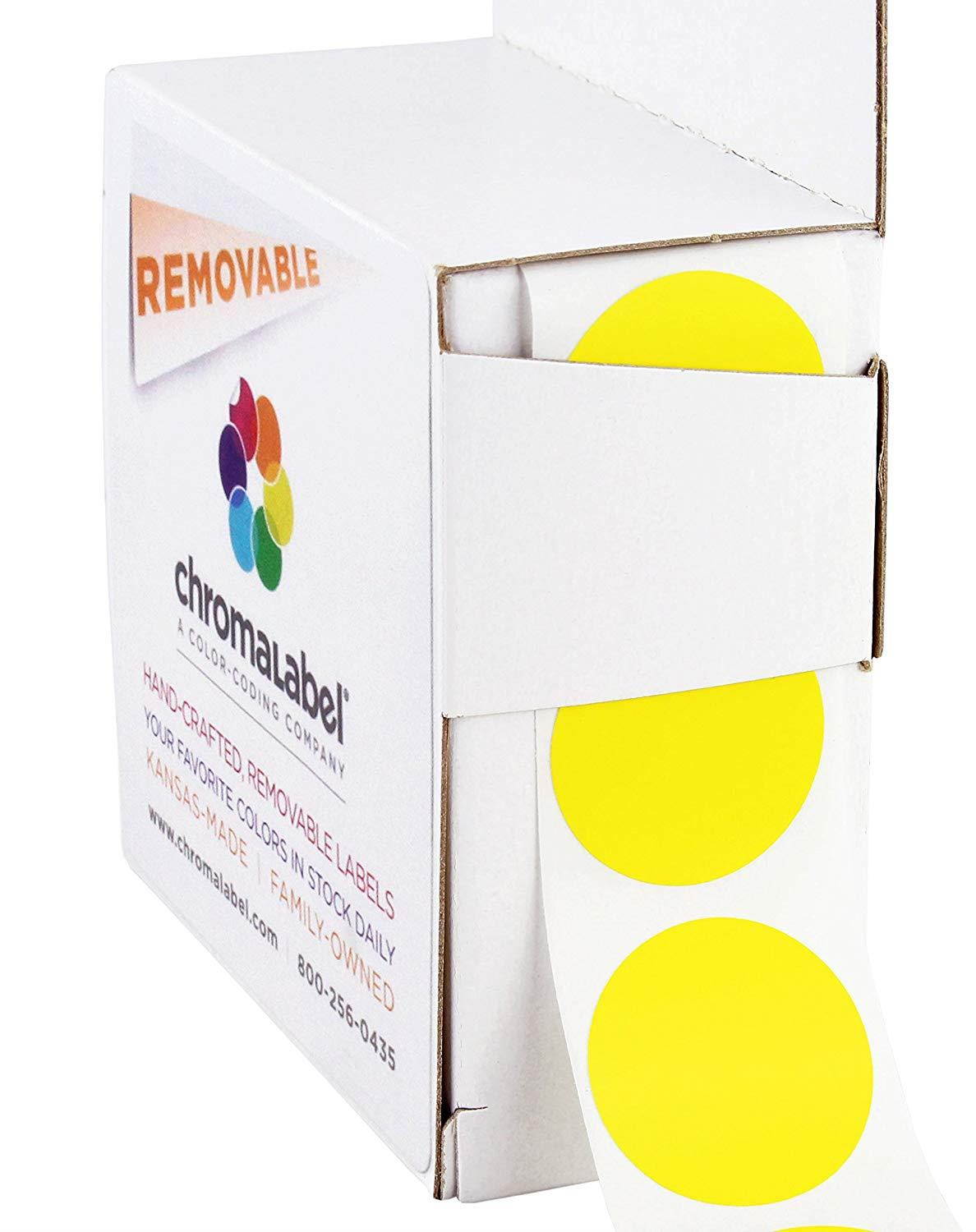 ChromaLabel 1 inch Removable Color-Code Dot Labels | 1,000/Dispenser Box (Yellow)