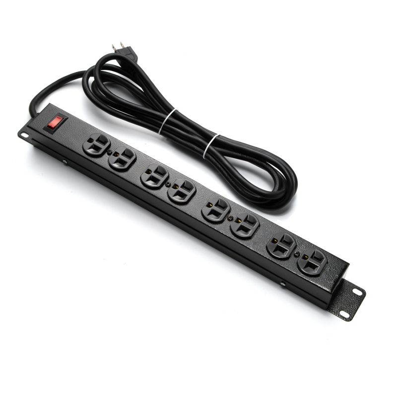 BESTTEN 1U Rack Mount PDU Power Strip, 8-Outlet Metal Surge Protector with 6-Foot Cord and Circuit Breaker, 15A/125V, UL listed, Black
