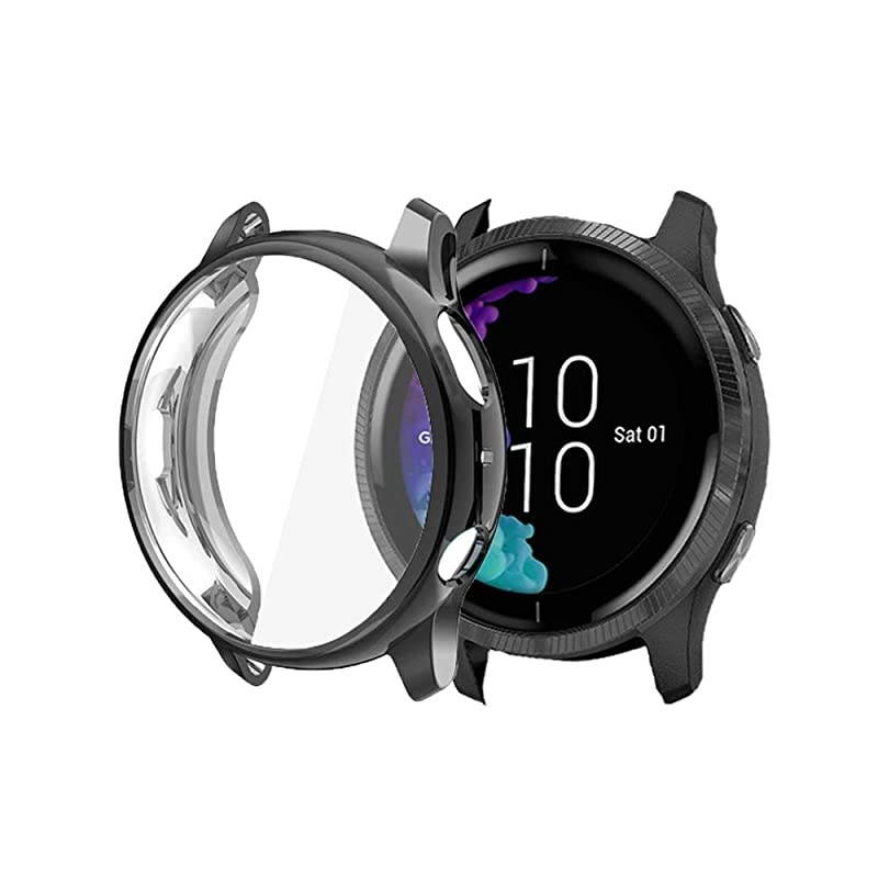 Compatible for Garmin Venu Case,  All-Around Protective TPU Bumper Cover Screen Protector Case Cover Compatible for Garmin Venu GPS Smartwatch (Black)