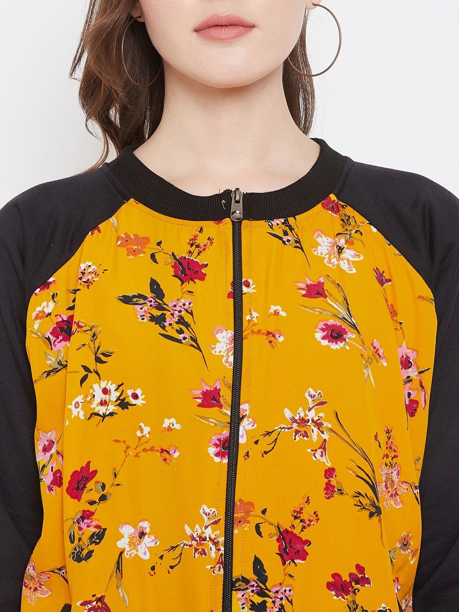 PURYS Black & Yellow Floral Print Jacket