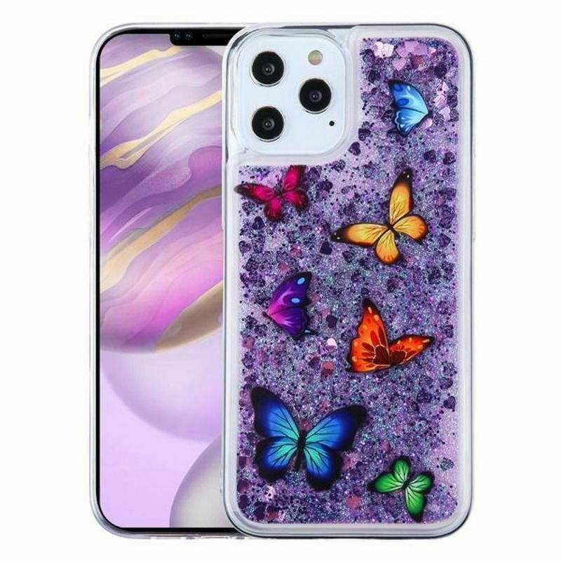 For  iPhone 12 Pro Max 6.7 in Purple Butterfly Dancing Hard Hybrid Case