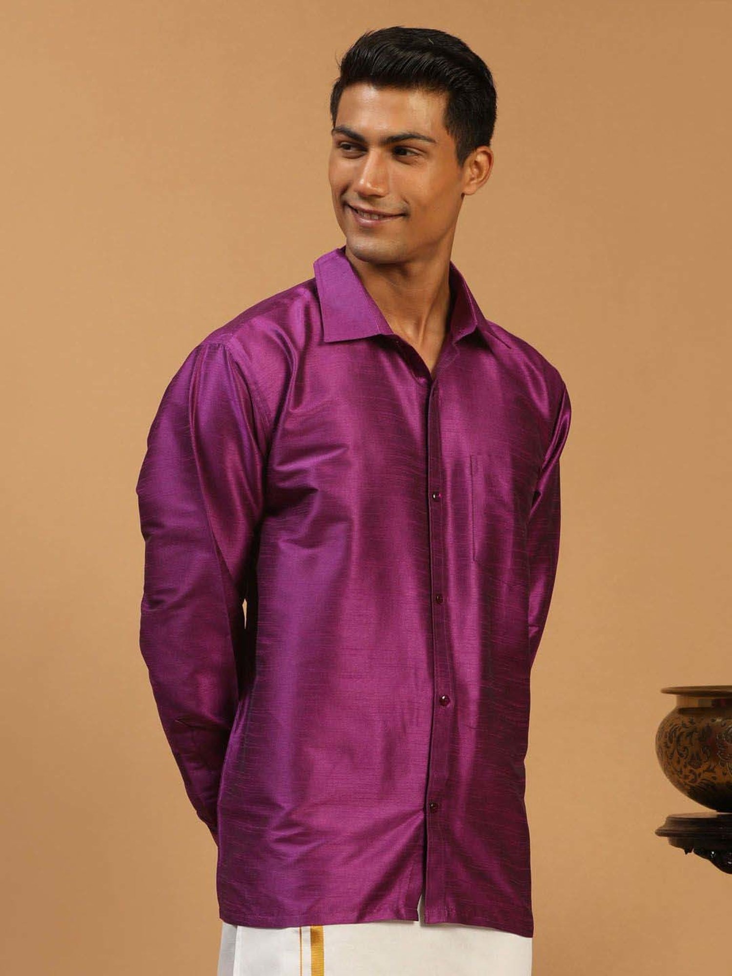 Vastramay Purple Regular Fit Ethnic Shirt
