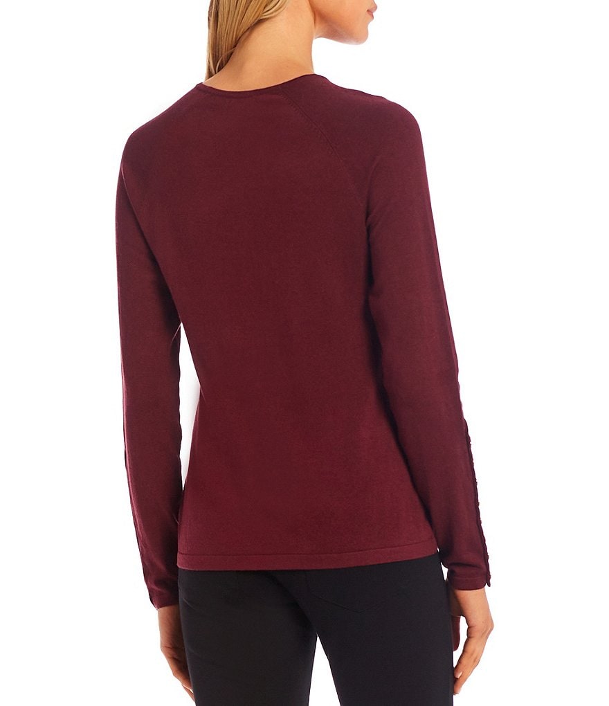 J.McLaughlin Jamey Crew Neck Button Trim Raglan Sleeve Sweater