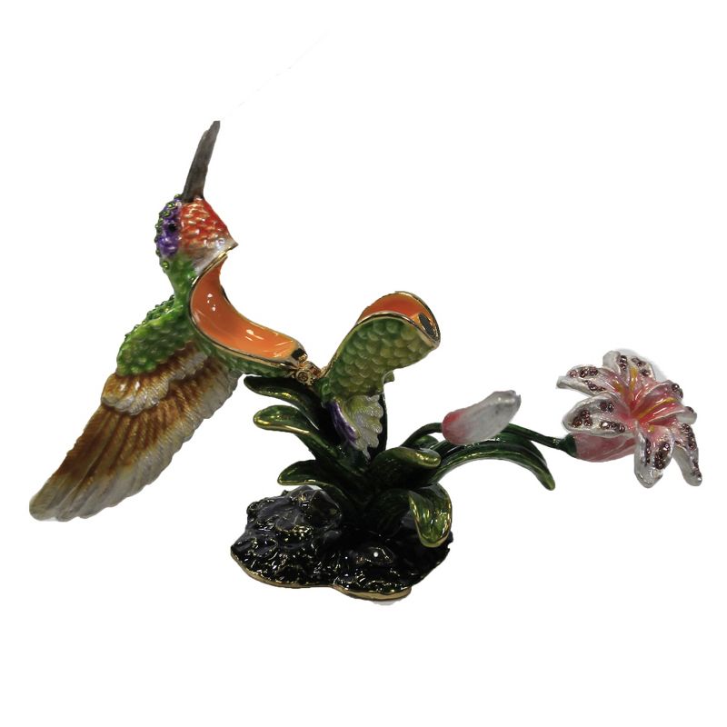 Hinged Trinket Box 3.5" Hummingbird With Flower Lily  Nectar  -  Decorative Figurines