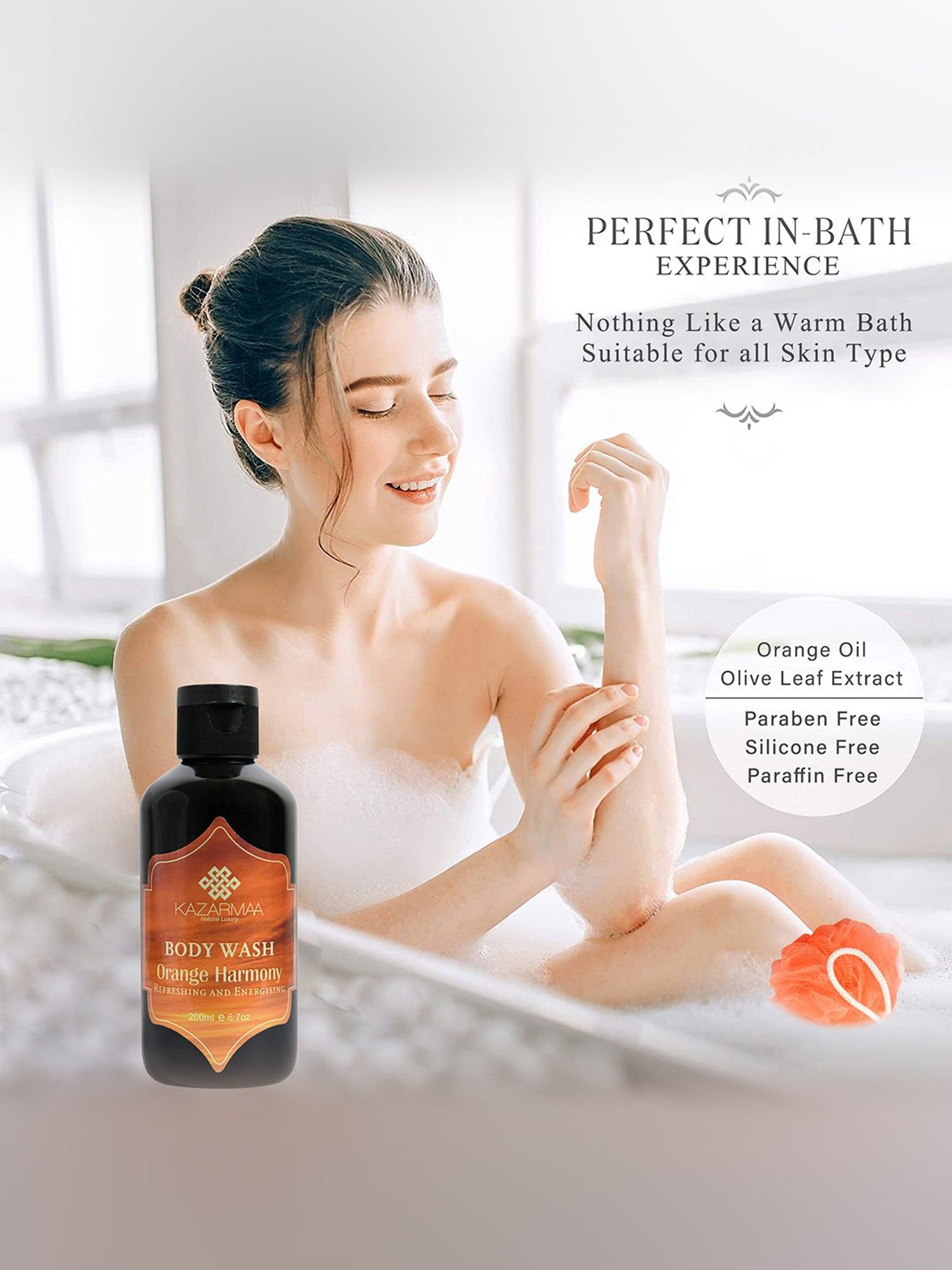 Kazarmaa Refreshing & Energizing Orange Harmony Body Wash with Loofah - 200 ml