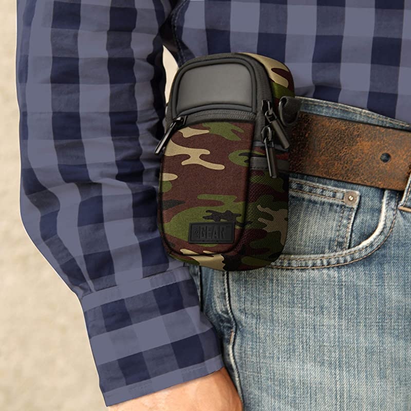 Compact Camera Case Camo Green Point and Shoot Camera Bag with Accessory Pockets Rain Cover and Shoulder StrapCompatible with Sony CyberShot Canon PowerShot ELPH Nikon COOLPIX and More