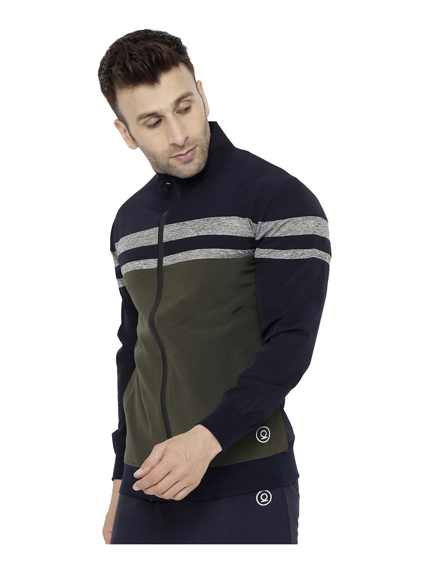 Chkokko Navy & Olive Regular Fit Colour Block Sports Jacket