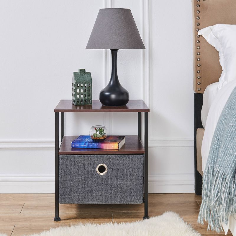 Modern End/Side Table with Shelf and Fabric Storage Drawer Gray - Danya B.
