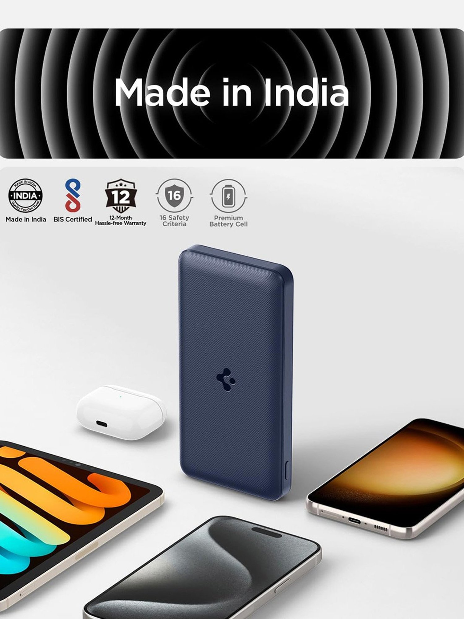 Spigen 20000 mAh, 30W Fast Charging Power Bank for MacBook with 2 USB-C Ports (Navy Blue)