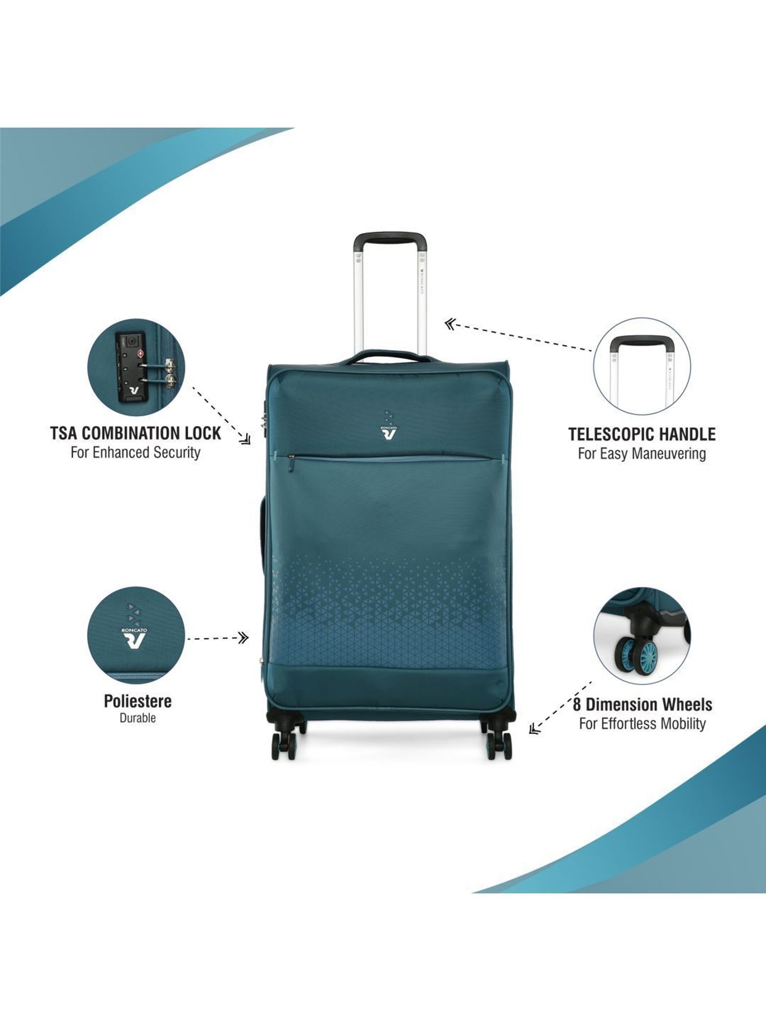 Roncato Crosslite Petrolo Solid Soft Large Trolley Bag -30 cm