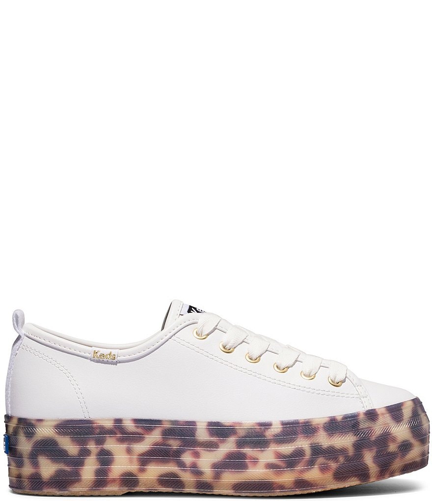 Keds Triple Up Leather Tortoise Print Lace-Up Platform Sneakers