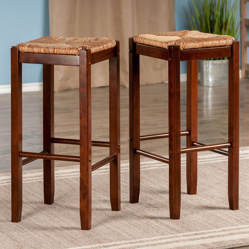 2pc Kaden Set Barstool Rush Seat Walnut - Winsome