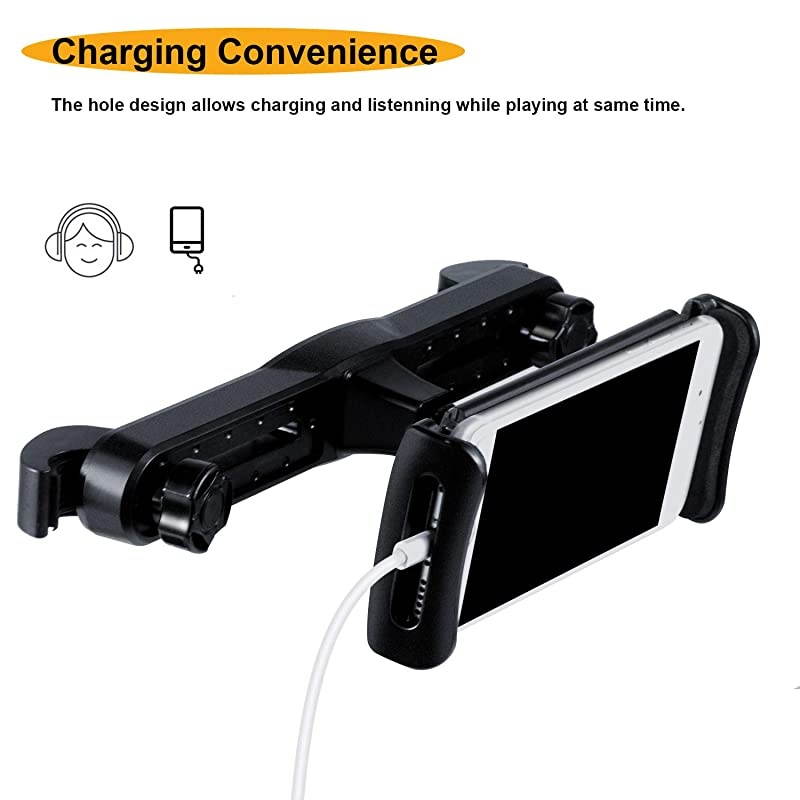 Headrest Tablet Mount,  Car Headrest Tablet Holder Stand Cradle for 4.7-12.9" Devices iPad Pro Air Mini, Galaxy Tabs,Phones and Tablets - Black