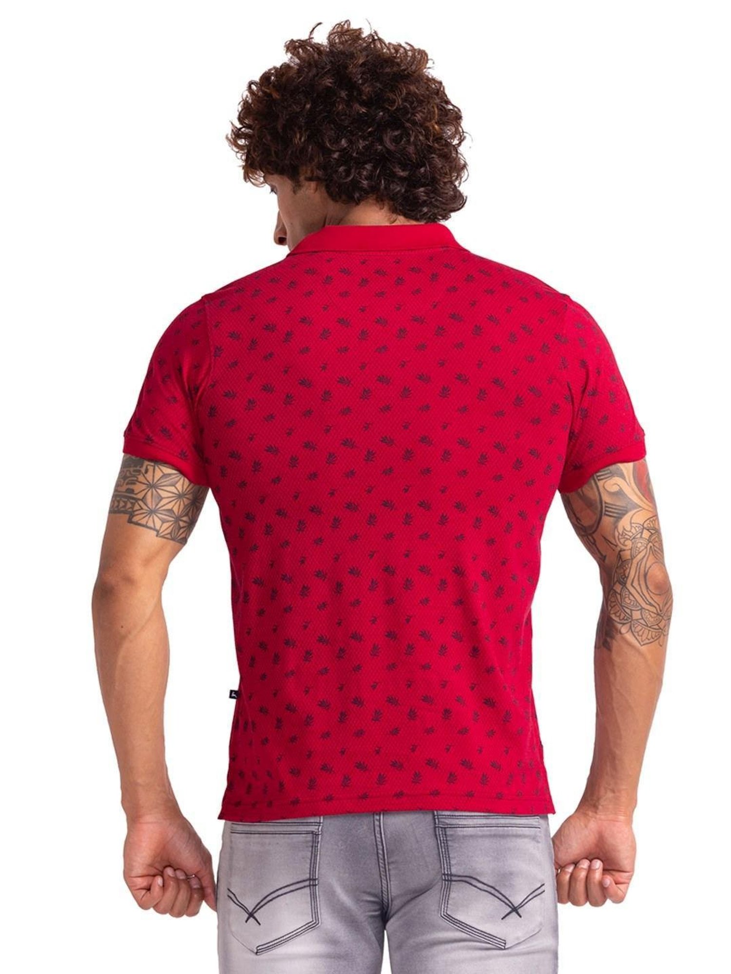 Parx Maroon Cotton Regular Fit Printed Polo T-Shirt