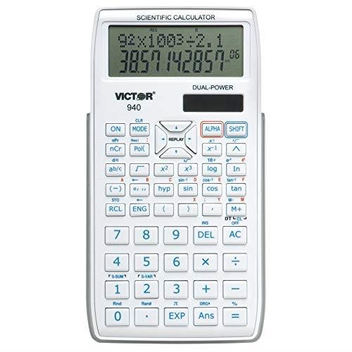 940 10Digit Advanced Scientific Calculator with 2 Line Display Battery and Solar Hybrid Powered LCD Display Great for Students and Professionals White