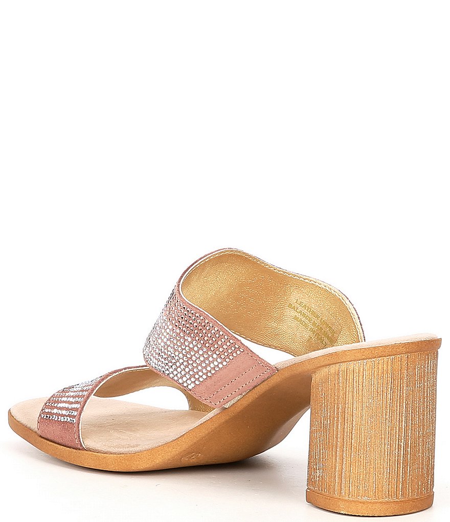 Onex Perla Rhinestone Embellished Leather Block Heel Slide Sandals