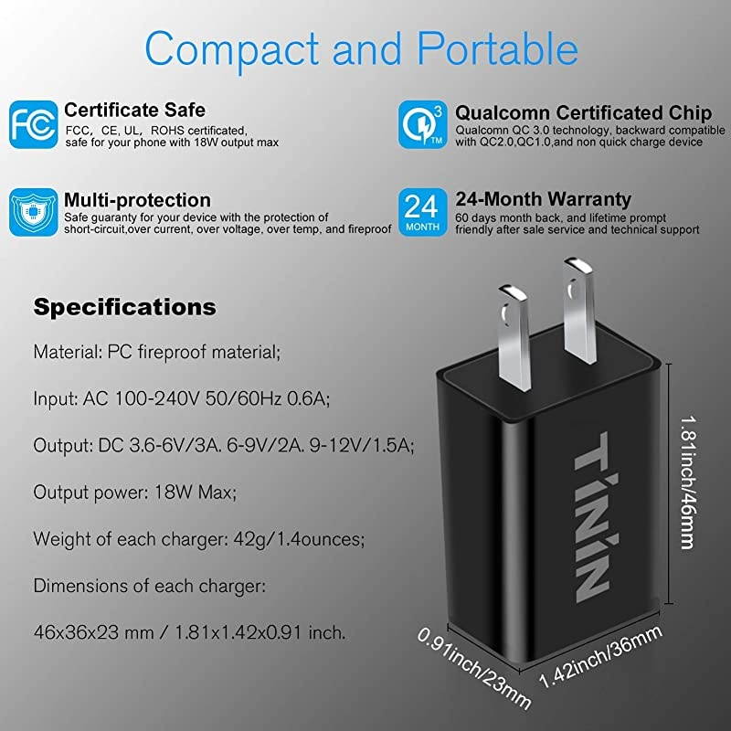 3Pack Quick Charge 30 USB Wall Charger Adapter18W Charging Block Fast Charger for Samsung Apple iPhone Ipad Google LG HTC and MoreQuick Charge 20 Compatible Qualcomm Certified USB Charger