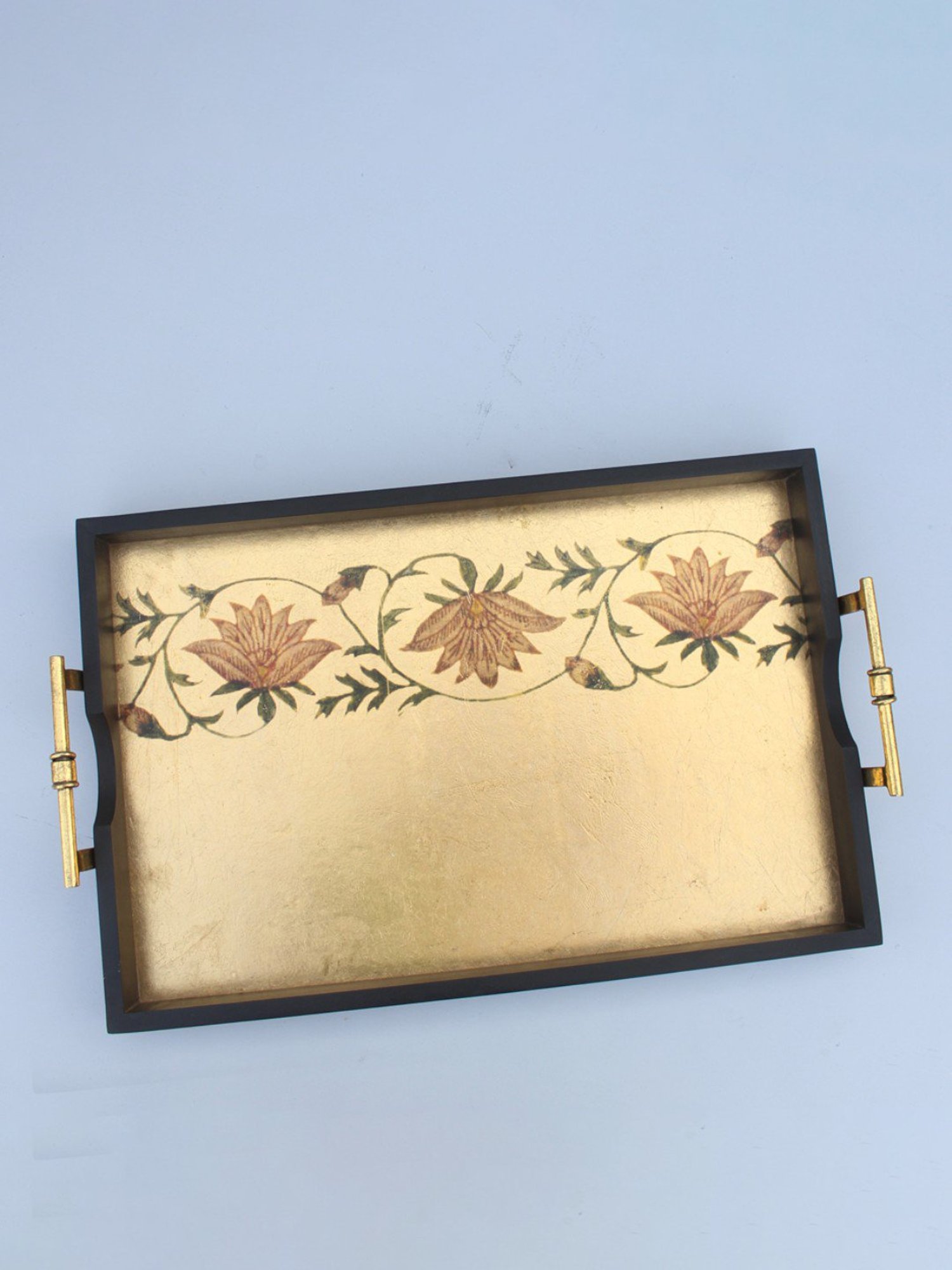 Karo Zaira Printed Antique Gold Wood Tray