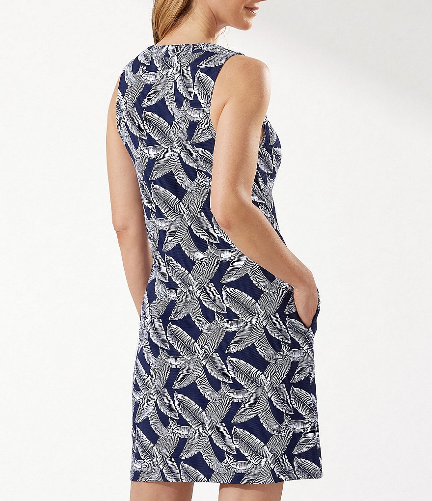 Tommy Bahama Midnight Orchid Tropical Print Scoop Neck Ruffle Hem Spa Dress