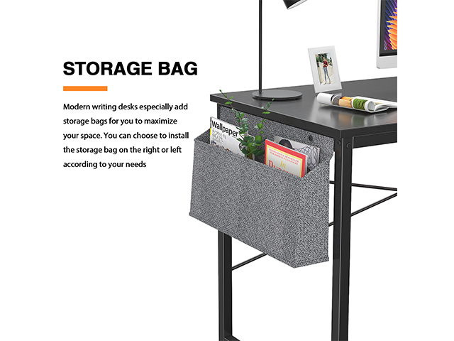 Computer Desk 47 inch Home Office Writing Study Desk, Modern Simple Style Laptop Table with Storage Bag,Rustic Black,GT104