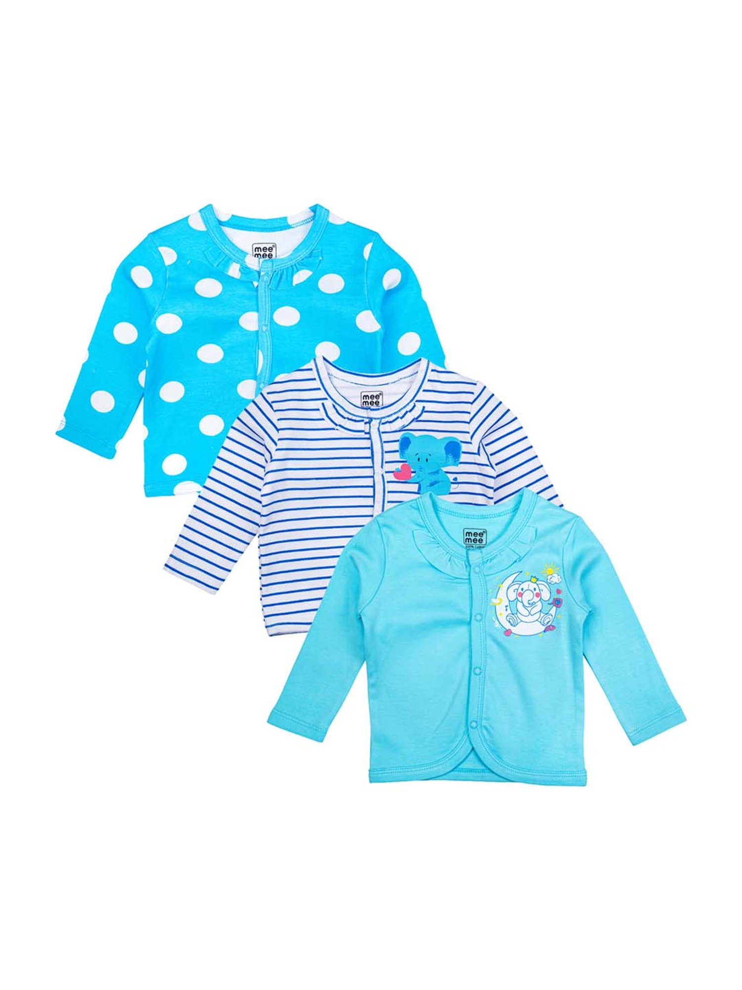 Mee Mee Kids Blue Cotton Printed Jablas - Pack of 3