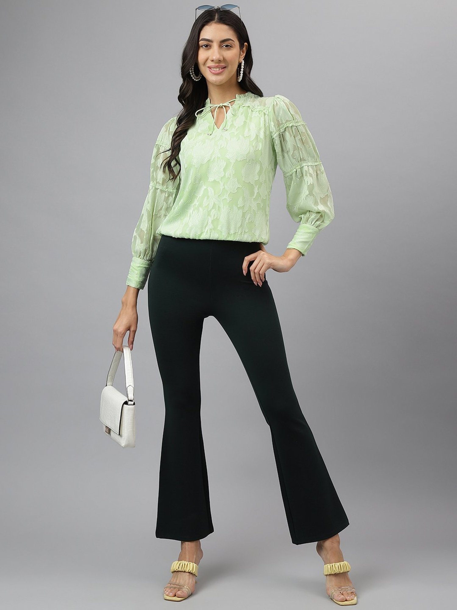 Latin Quarters Green Self Design Top