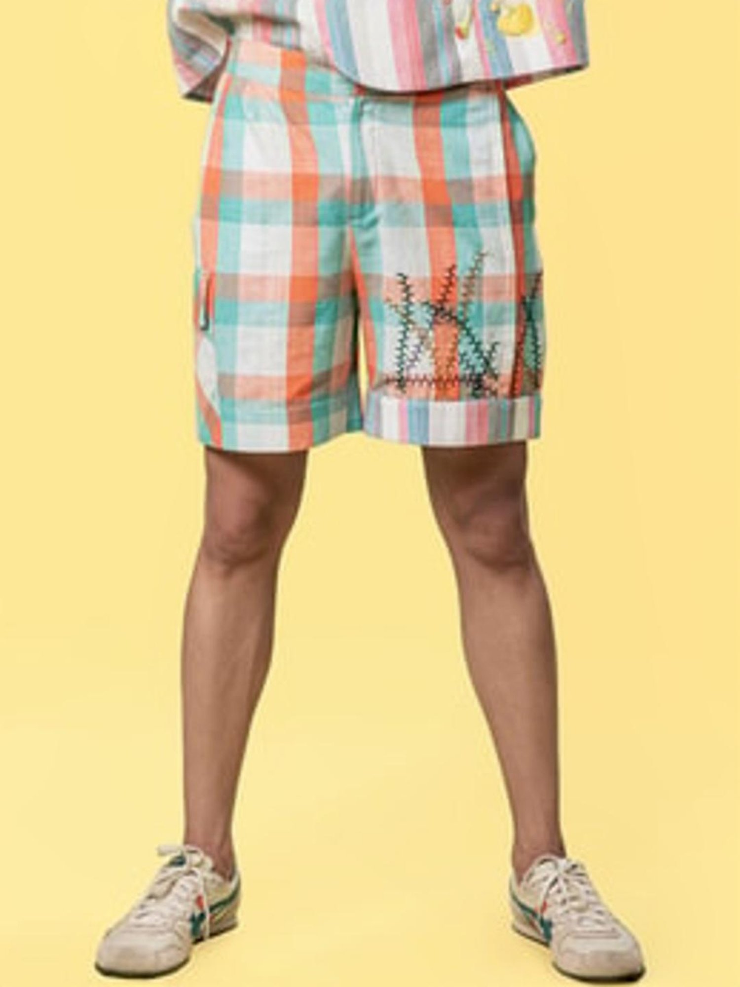 Anushe Pirani Orange Of Myriad Minds Checks Shorts