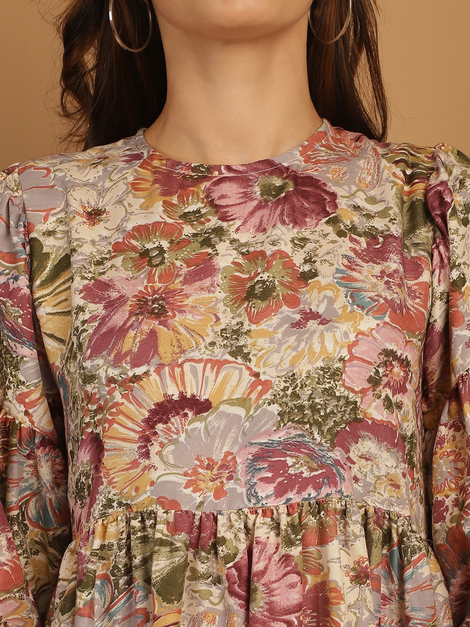 Indian Needle Purple Floral Print Ethnic Dress