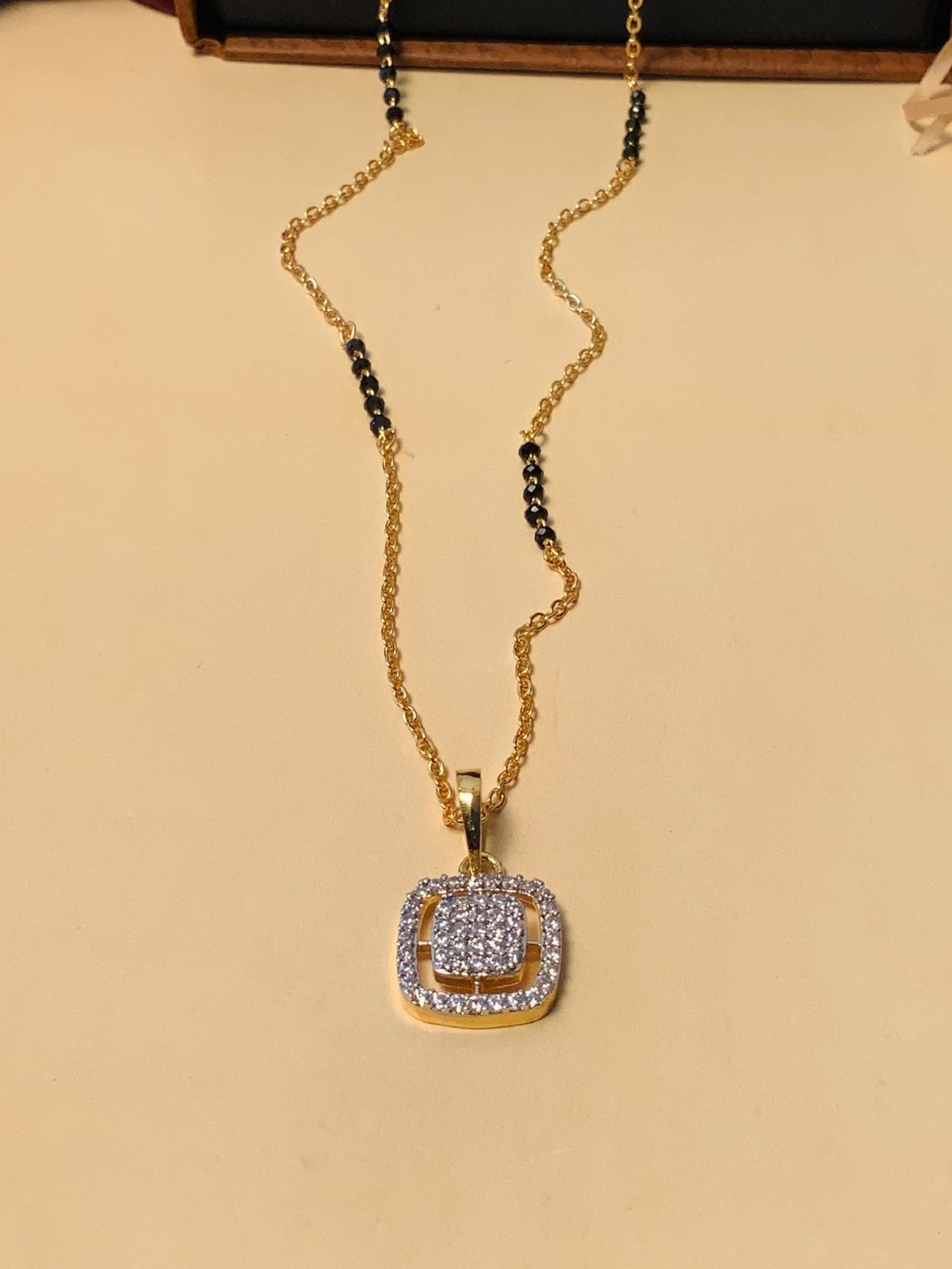 Abdesigns Gold-Plated American Diamond & Black Beaded Mangalsutra