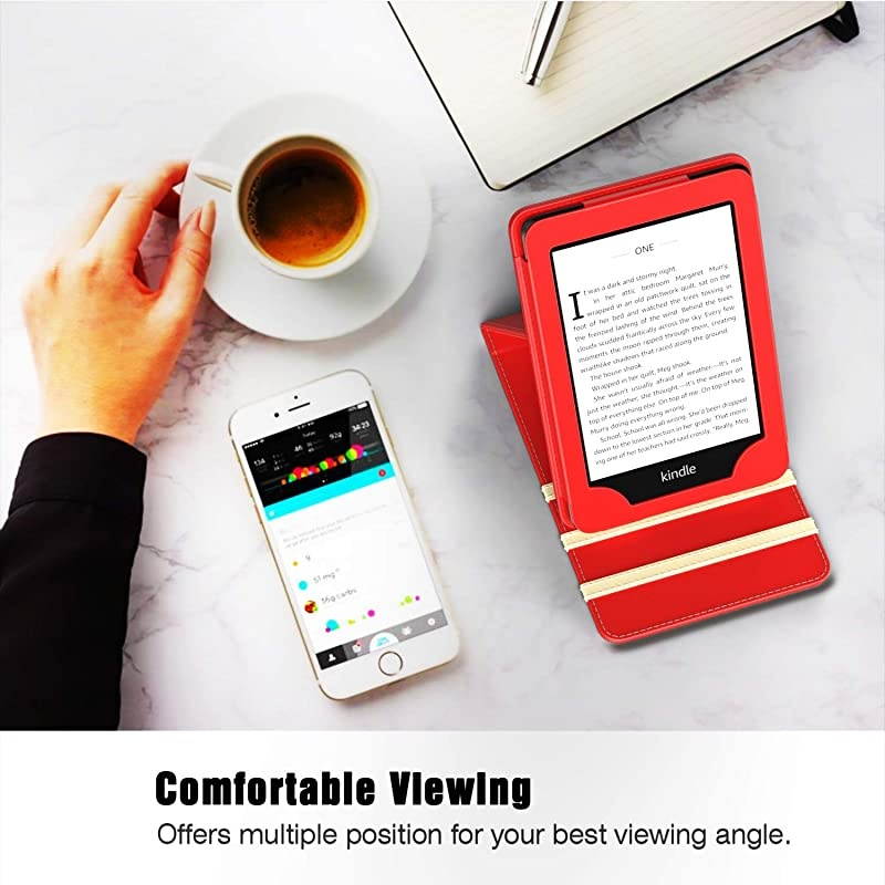 Case Compatible for Kindle Paperwhite E-Reader (10th Generation, 2018 Release) - Vertical Multi-Viewing Flip Stand Cover with Auto Sleep/Wake Fit  Kindle Paperwhite, Red