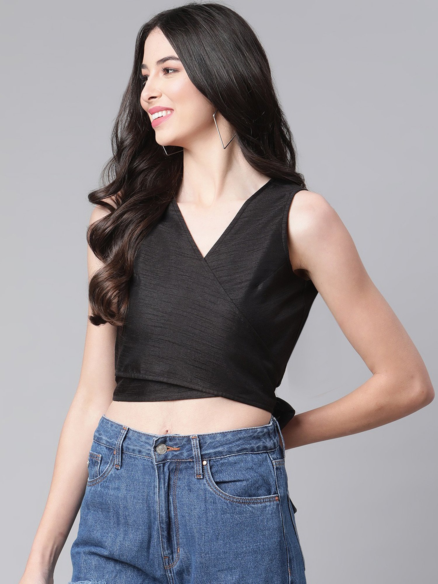 Cottinfab Black V-Neck Silk Blend Top