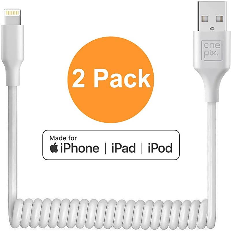 Coiled iPhCable for Car 3 ft White2PC
