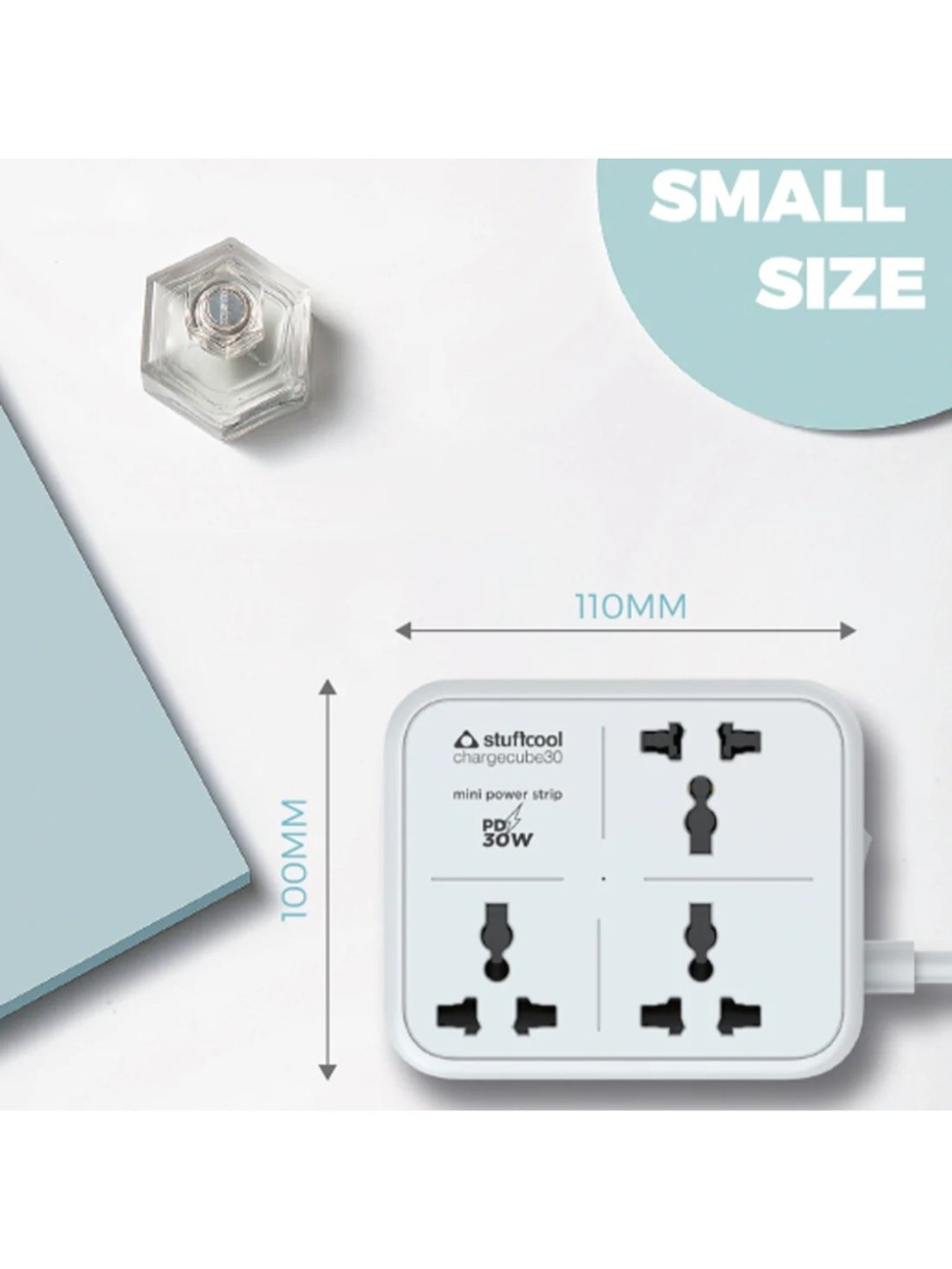 Stuffcool ChargeCube Mini Power Strip with 30W Type C output (Black)