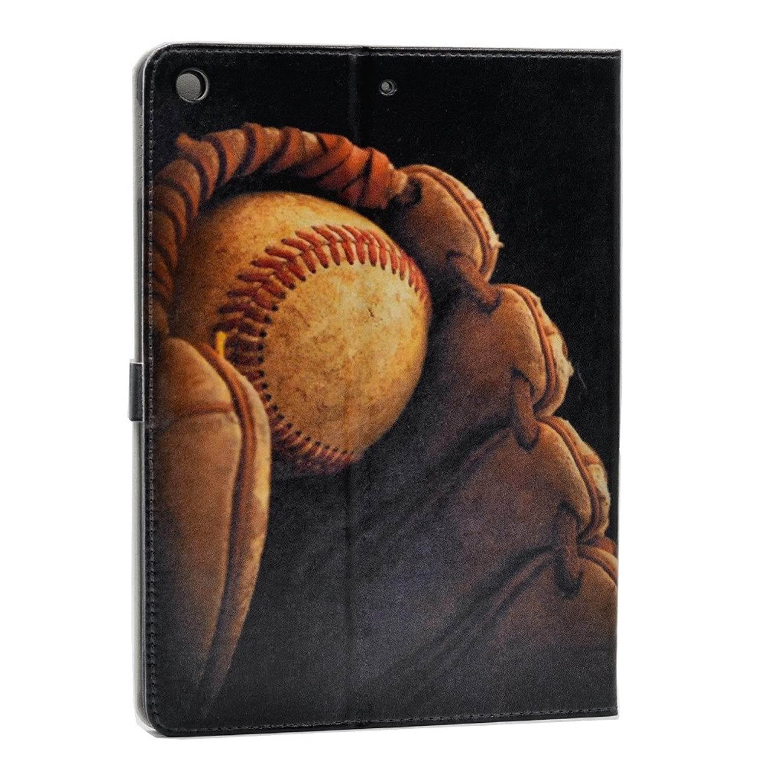 YHB iPad 2017/2018 iPad 9.7-inch Case, Baseball in Glove Vintage Pattern Leather Flip Stand Case Cover for Apple iPad 5th,iPad 6th (9.7-inch)